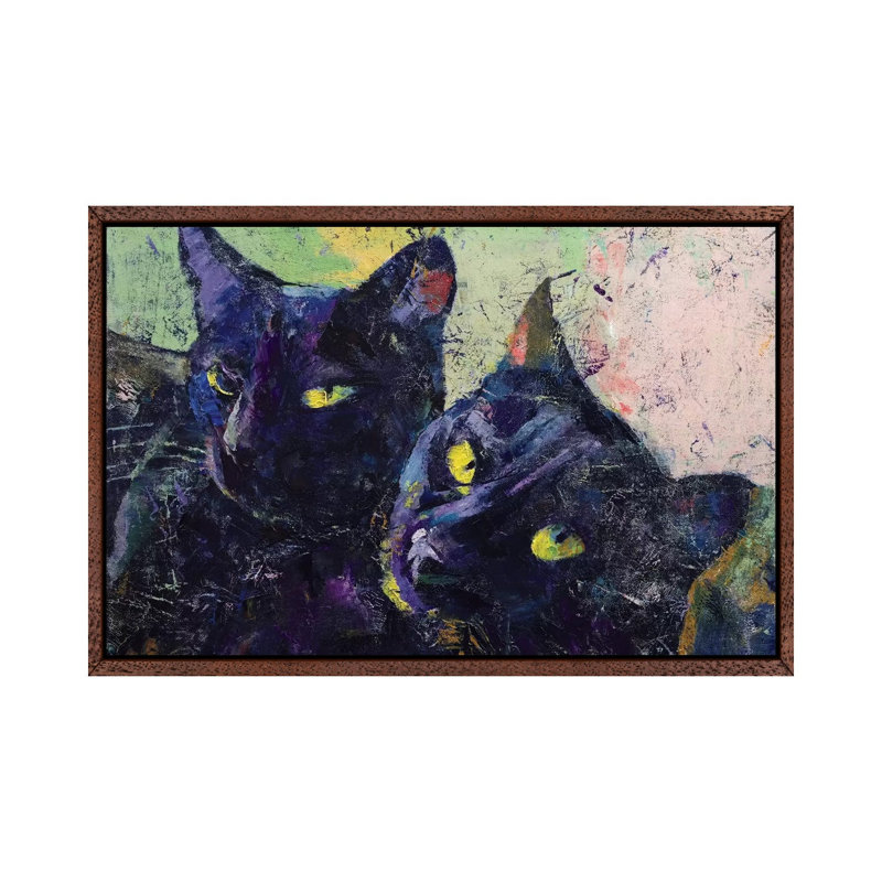 Black Cats 1 Piece Painting on Canvas, 101.6 cm H x 66.04 cm W, Classic Wood Floater Framed