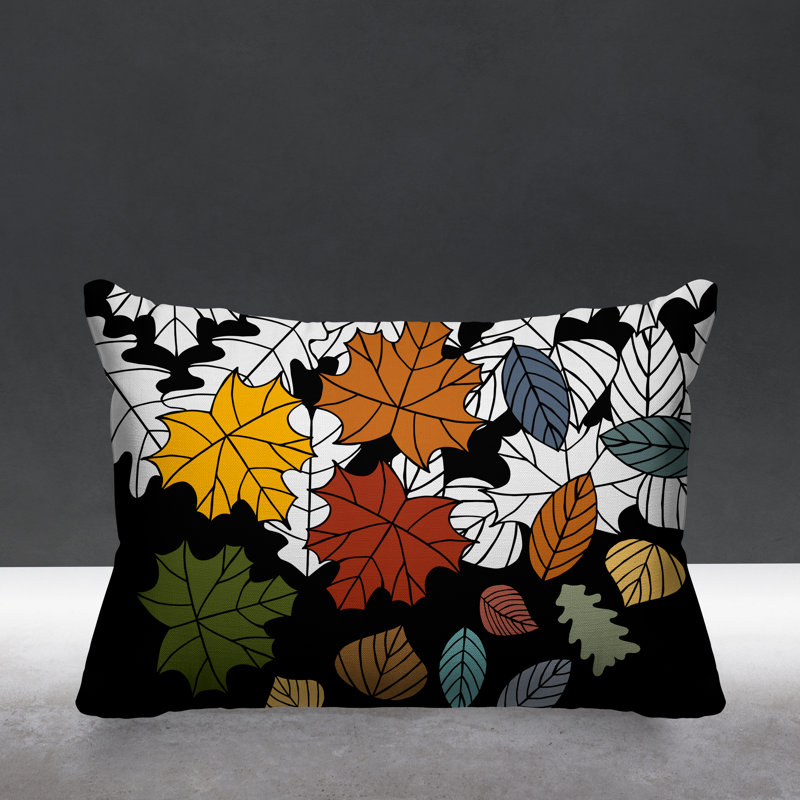 Coussin intérieur / extérieur Collin Maple Leaf, Noir, 14 po x 20 po, Rectangle