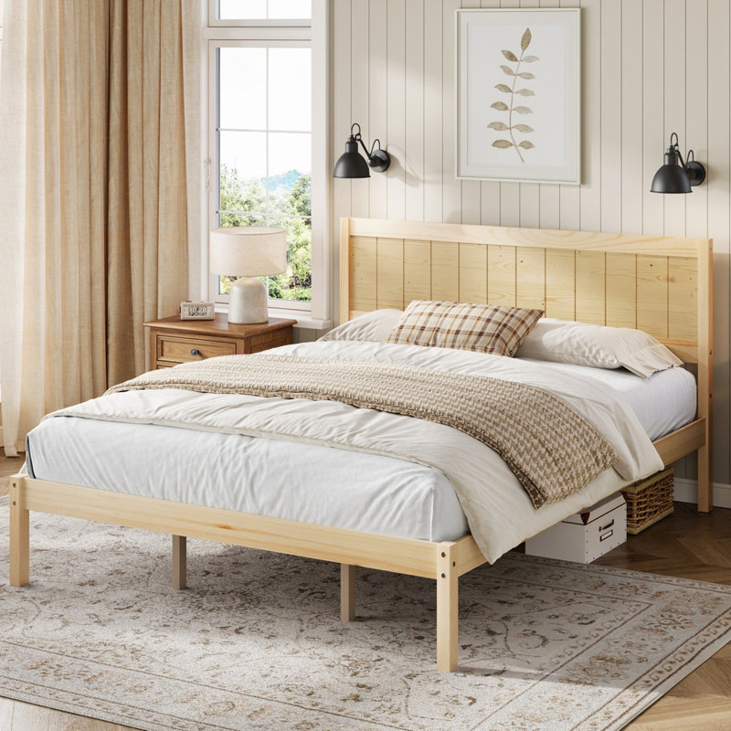 Platform Bed Frame with Headboard, Natural