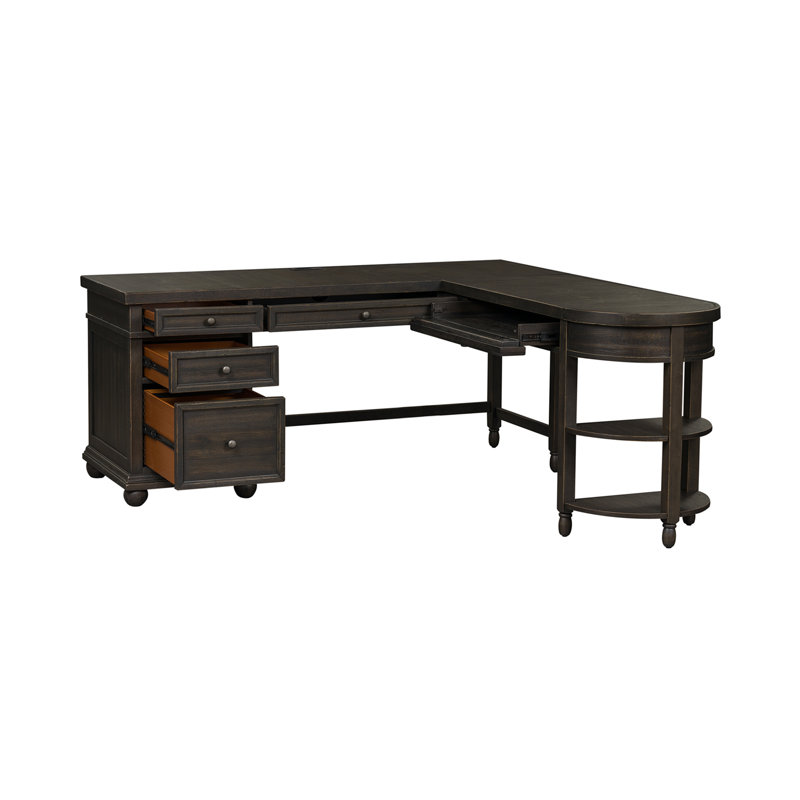 Sonntag L-Shaped Desk Set w/ Hutch & USB Ports, Black