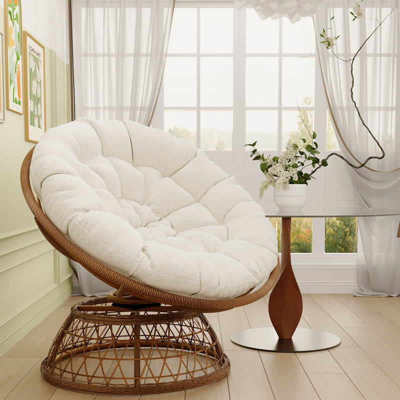Ahlexus Swivel Wicker Outdoor Lounge Chair, Beige