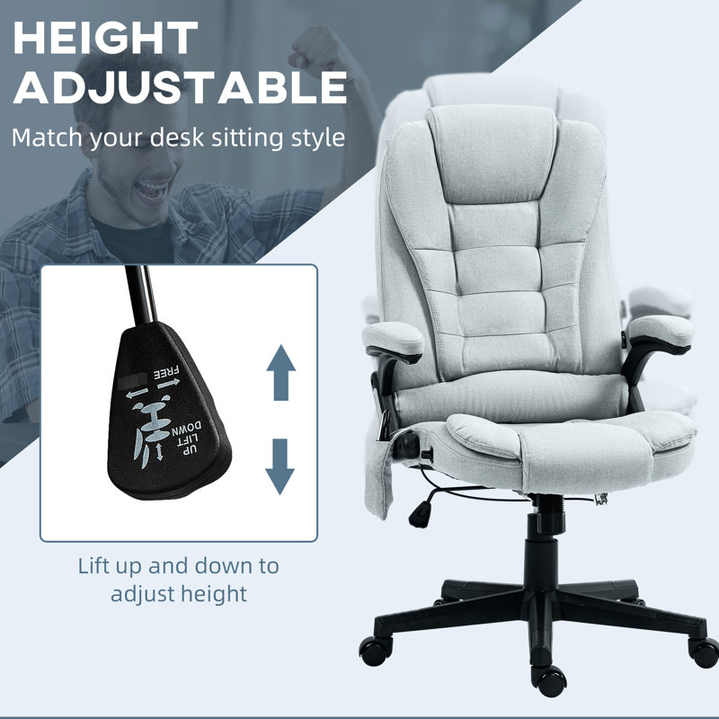 Fauteuil de bureau à 6 points de massage vibrant, gris - inclinable, rembourré, siège réglable pour réduire la fatigue et la chaleur, les maux de dos pendant le travail