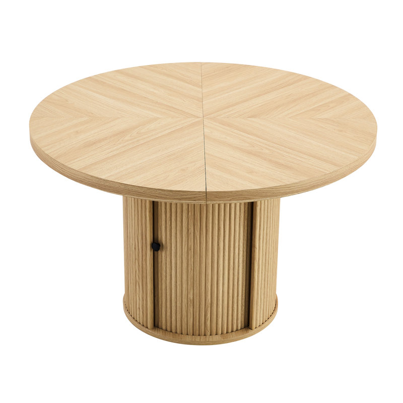 Table de salle à manger 47,2 pouces avec base à colonne romaine, rangement double couche, grain de bois chaud, convient aux pots à épices en stratifié noyer