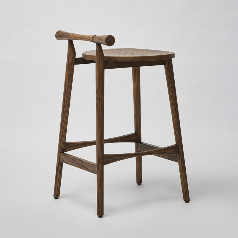 Madeira Upholstered Stool with Solid Wood Frame, Vintage Brushed Bronze