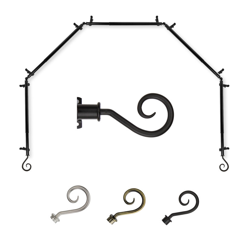 Tringle à rideaux simple ajustable avec baie vitrée de 0,81 po, Noir, 28 po à 48 po (chaque côté)