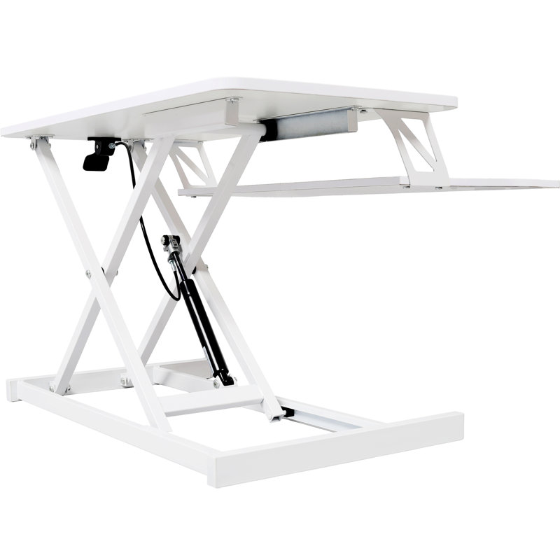 Bureau ajustable pour ordinateur portable, poste de travail assis-debout ergonomique blanc avec ressort à gaz et plateau à clavier pour poste de travail à fatigue réduite, repositionnement du bureau