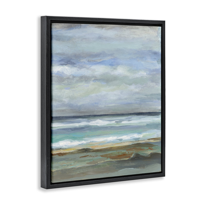  «Double Wave Seashore» par Silvia Vassileva, Cadre flottant noir de jais, H 21 po x l 17 po