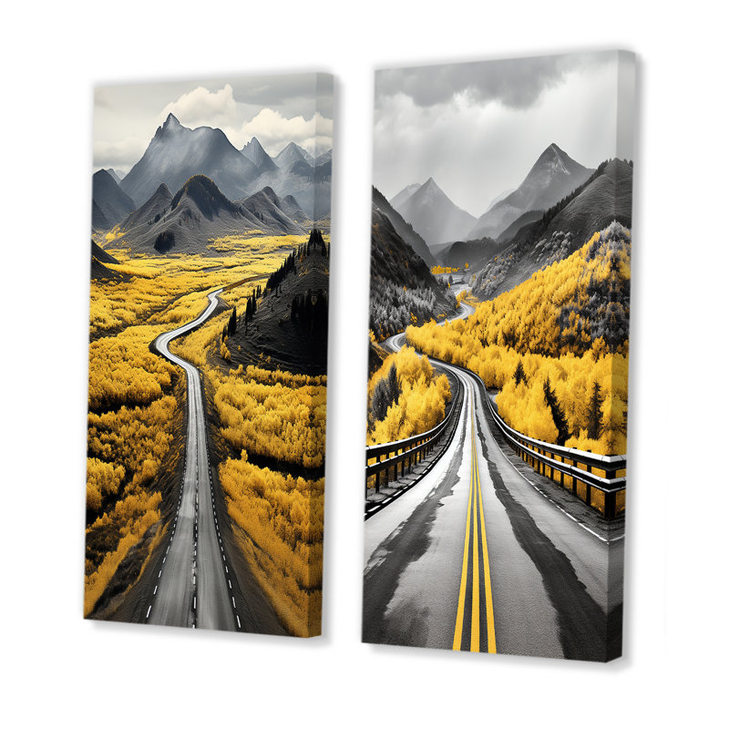 «Road Through Yellow Prairies», 2 pièces, H 24 po x l 20 po, Toile tendue