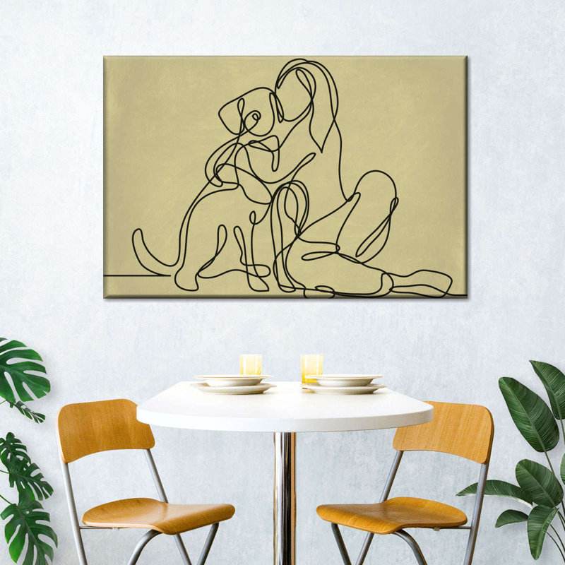 Femme aimant le chien, reproduction sur toile, H 20 po x l 30 po x P 1,25 po