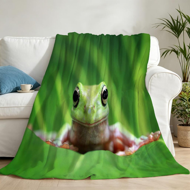 Jeté en flanelle verte ultra douce, imprimé rainette, feuilles de grenouille, Throw 50" x 60"