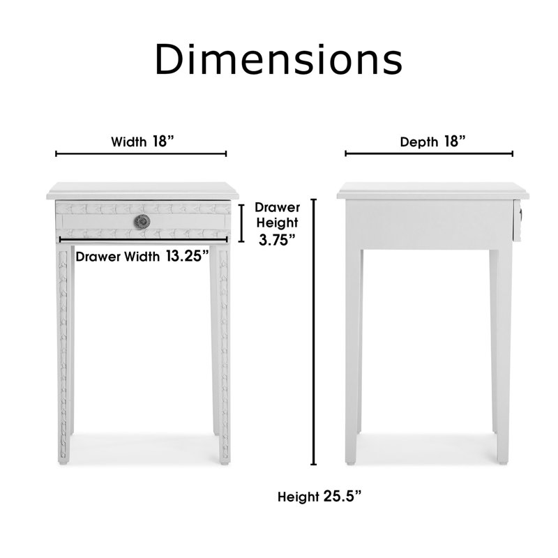 Light Gray Mango Wood End Table with Drawer and Iron Frame