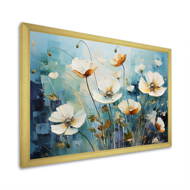«Misty Flower Meadows I» sur toile, Cadre doré simple, H 30 po x l 40 po x P 1,5 po