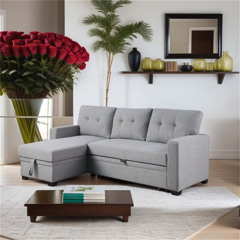 Jimmison Upholstered L-Shaped Sectional Right Hand Facing, Light Gray Linen