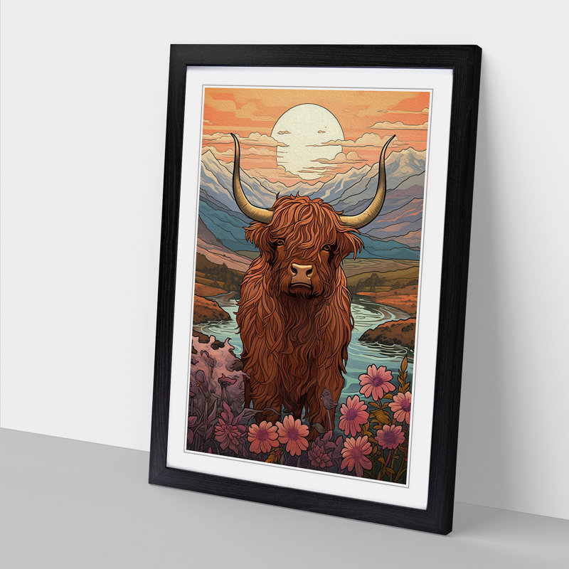 XYZ-FRM-V1223-3634 Highland Cow Nouveau - Single Picture Frame Print on Wood