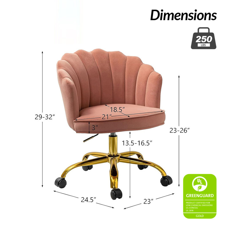 Belanda 23'' W Modern Velvet Task Chair with Tufted Back, Pink