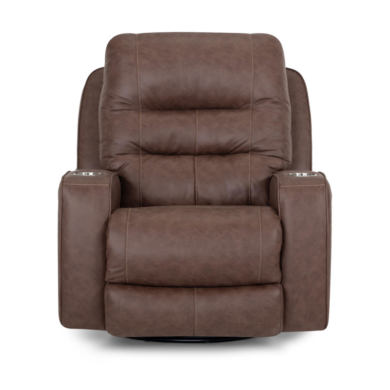 Power Swivel Recliner With Cupholders, Brown