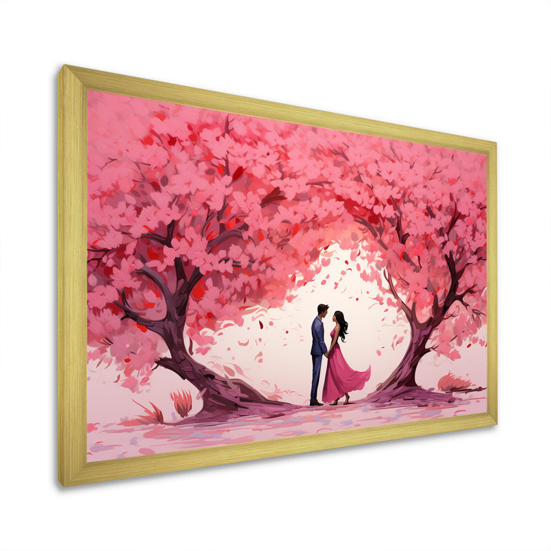 Couple Love Under The Tree II - Paysage romantique, art mural, Cadre doré à coins fermés, H 12 po x l 20 po x P 1 po