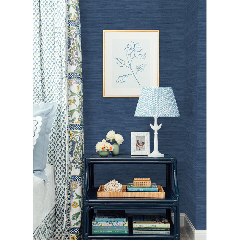 18 ft x 20.5 in x 0.025 in Grasscloth Peel and Stick Wallpaper Roll, Navy Blue