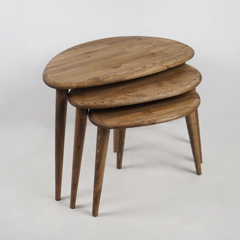Tables gigognes en bois massif à 3 pieds, Châtaigne