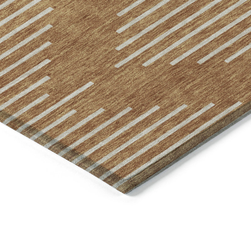 Paprika and Beige Synthetic Washable Rectangular Rug