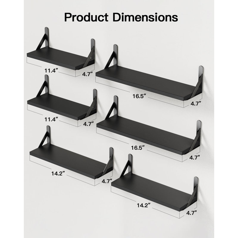 Shontella 6 Piece Wood Floating Shelf, Black
