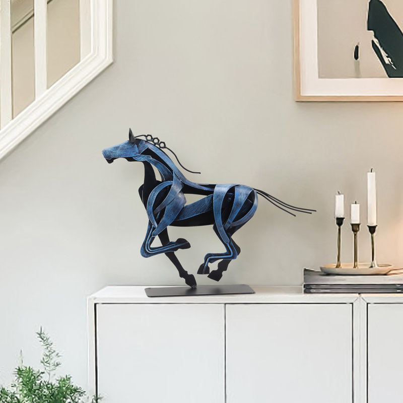 Sculpture de cheval en métal faite à la main, Bleu