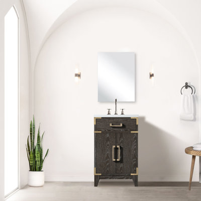 Single Bath Vanity In Brown Oak - 20"X18" With Acrylic Countertop And Mirror Modern Style 18 In. W X 24 H & Generous Storage