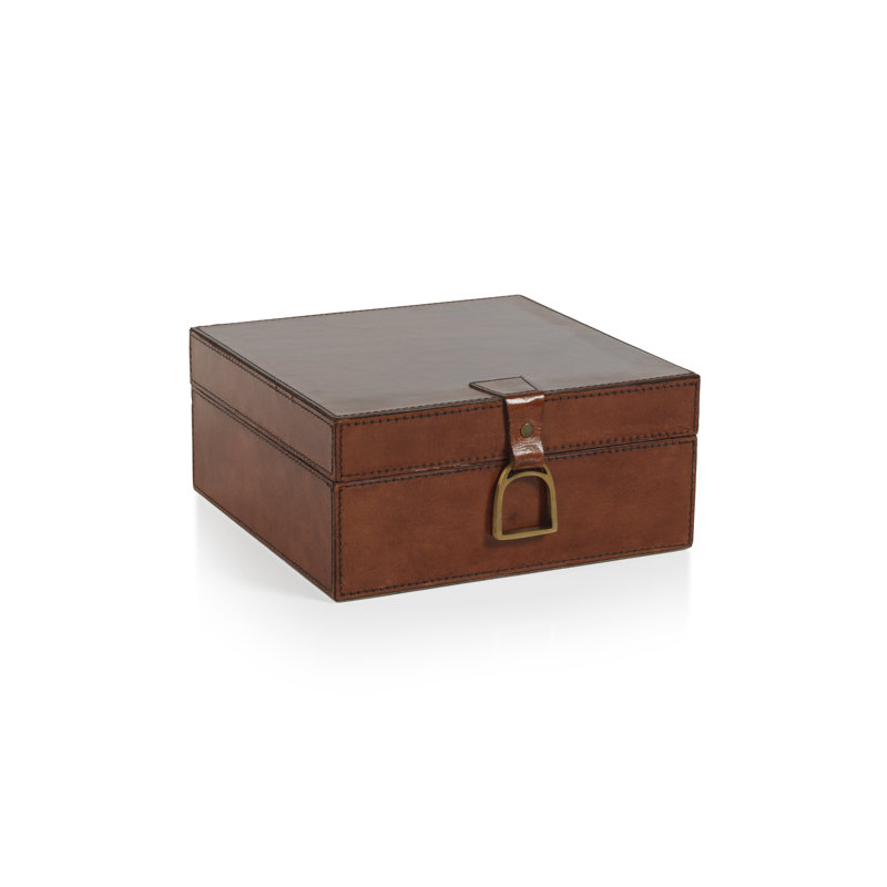 Boîte décorative en cuir Harjivan, H 4,5 po x l 10 po x P 10 po