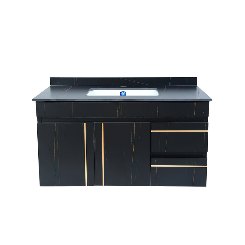 Sanes 36" Modern Black 2-Drawers-&2-Door Wall-Mounted Single Bathroom Vanity Set