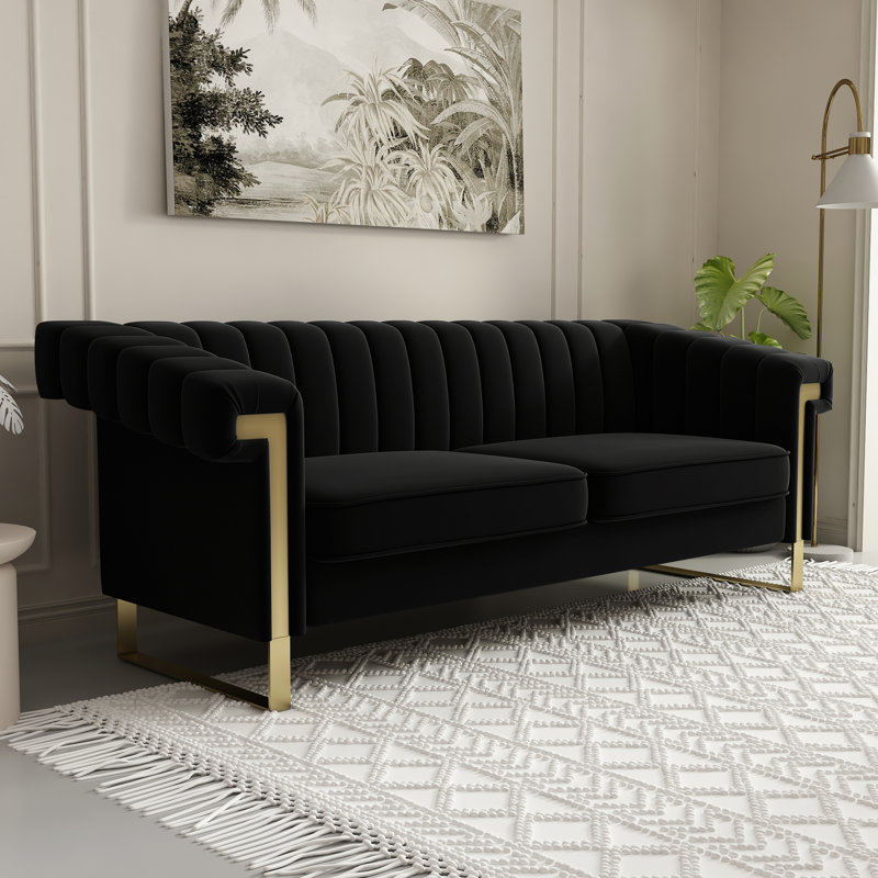 Kevionna 83.86'' Velvet Sofa, Black Velvet
