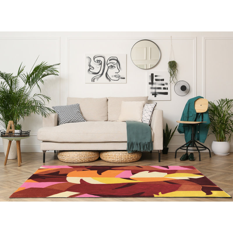 Mehcad Handmade Rug Magenta And Yellow, Rectangle 5' x 7'