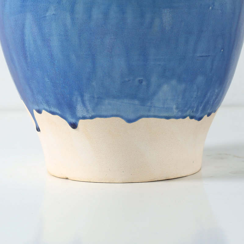 Env. Vase bleu 11 pouces avec trois poignées (ouverture de 4,7 po)
