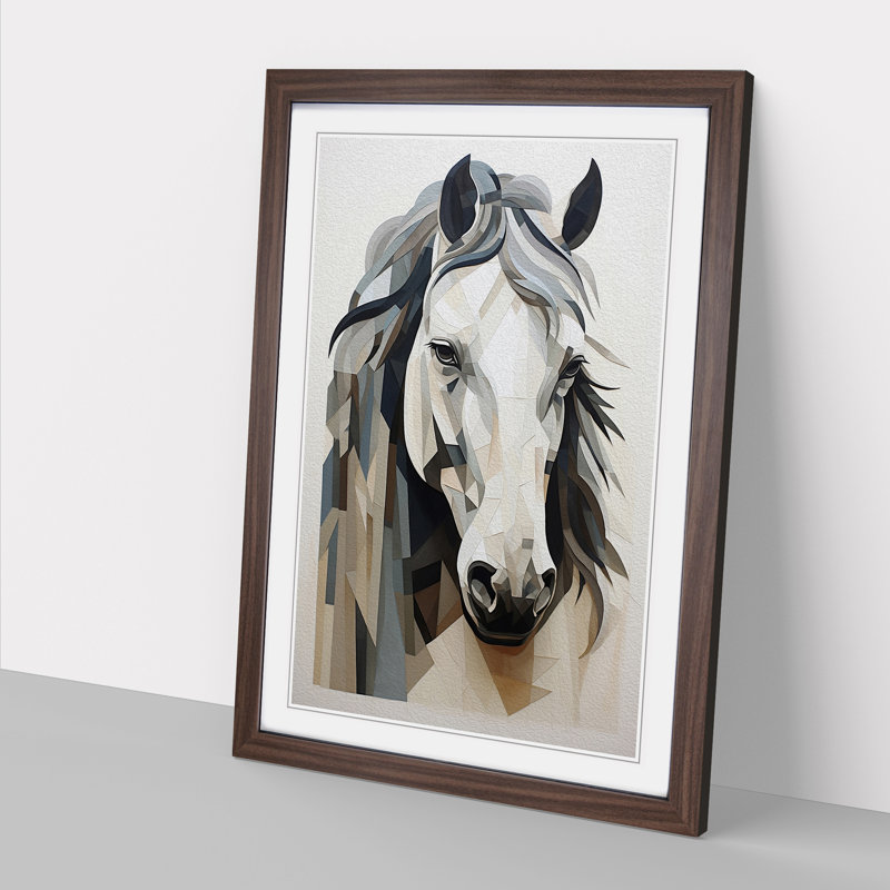 Shire Horse Geometric - Framed Print, 64cm H x 46cm W x 2cm D, Walnut