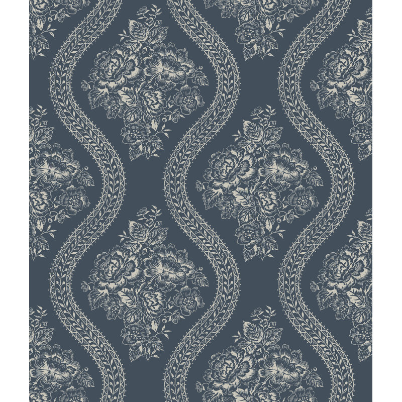 Papier peint couvre-lit floral, Blanc / bleu