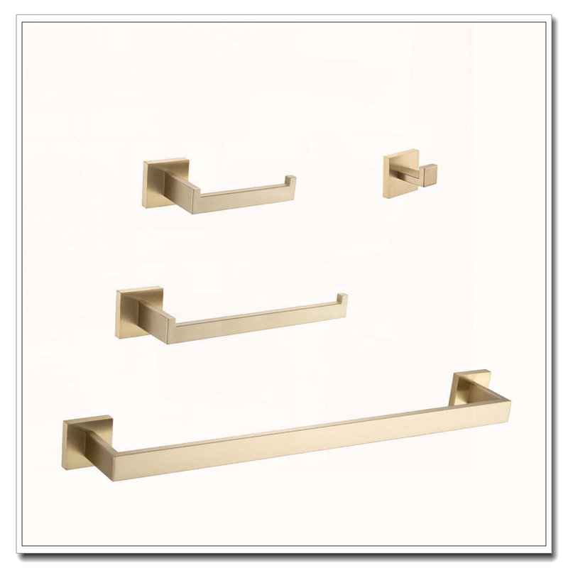 4-Piece Bathroom Hardware Set with Hidden Mounting & Rust-Resistant Finish, Brushed Gold