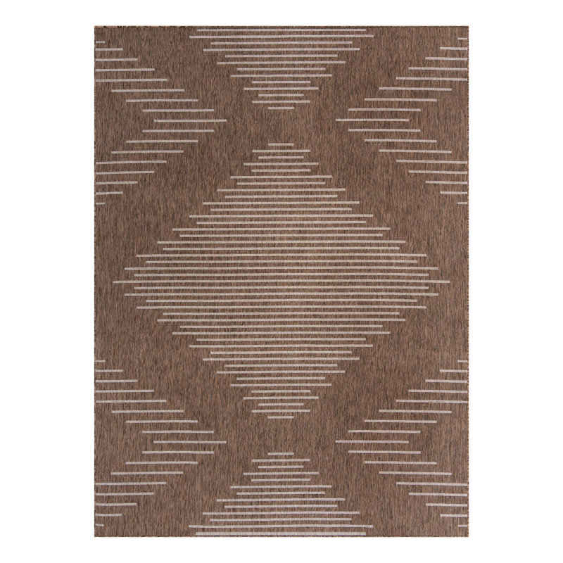 Everyn Striped Machine Woven Polypropylene Indoor / Outdoor Area Rug in Brown, Rectangle 7'1" x 10'