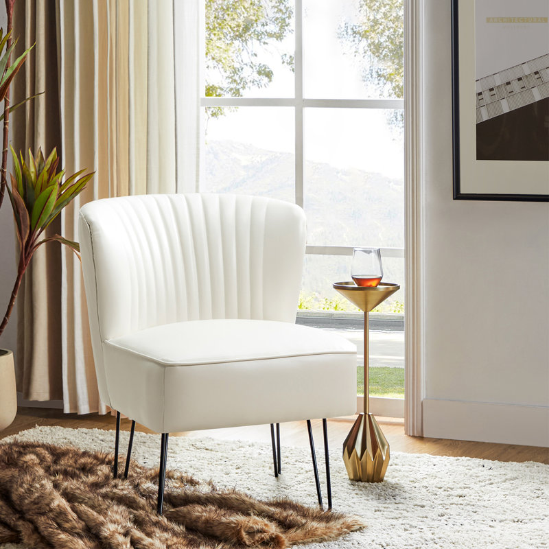 Euclid Faux Leather Chair With Metal Base, Ivory Faux Leather
