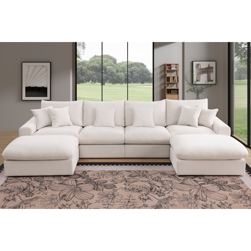Canapé modulaire en U de 144 po avec 2 repose-pieds Aveline, Beige
