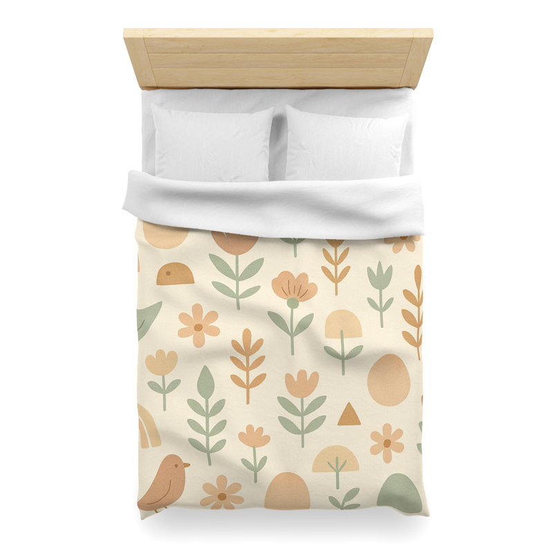 Microfiber Duvet Cover Boho Style, Design 24, Twin XL Duvet Cover, Green/Beige/White
