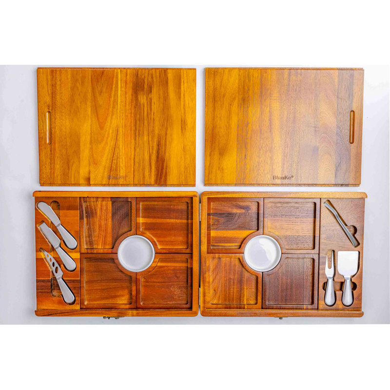 Wooden Cheese Board Set for Big Parties - Large Wooden Serving Board/Tray of Acacia - Serving Platters with Cheese Tools