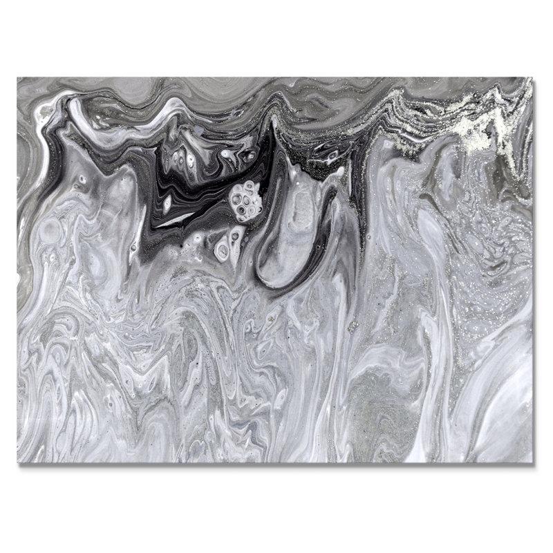 Gris abstrait liquide - peinture sur toile, H 16 po x l 32 po x P 1 po, Toile tendue