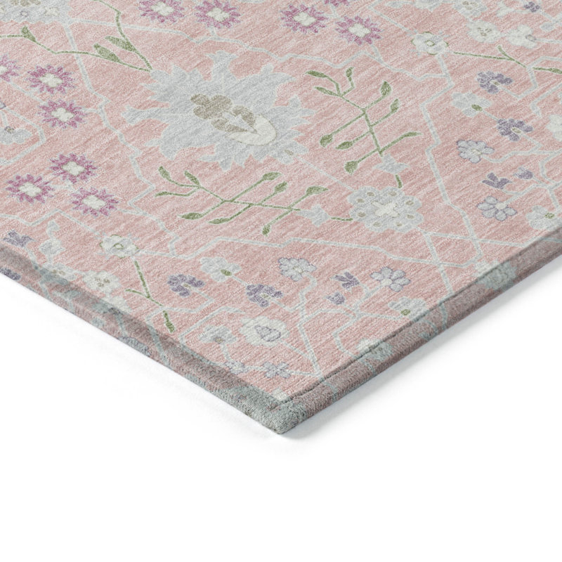 Tapis d'intérieur lavable oriental rose 3 pi x 5 pi rose et gris