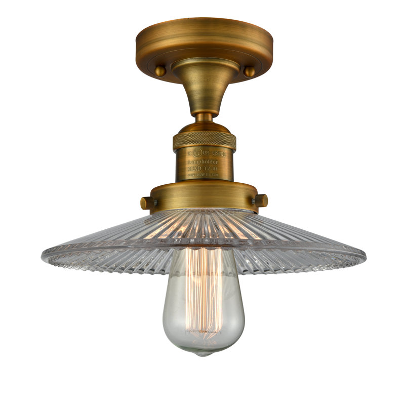 Katalina Glass Semi Flush Mount, Clear Halophane, No Bulb Included, Brushed Brass