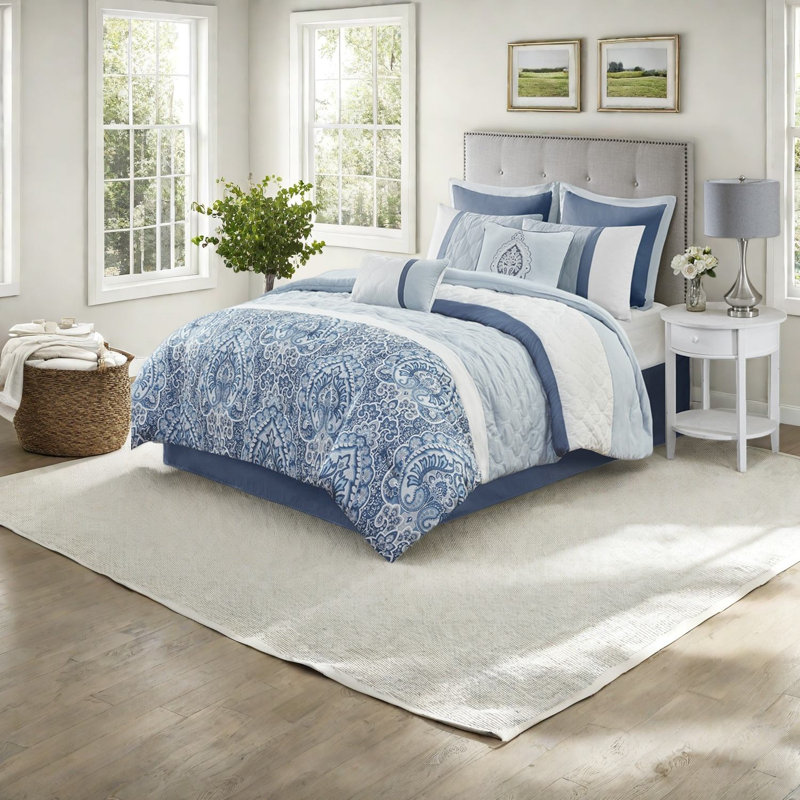 Ensembles de literie de luxe 8 pièces, polyester damassé très grand californien pour la maison