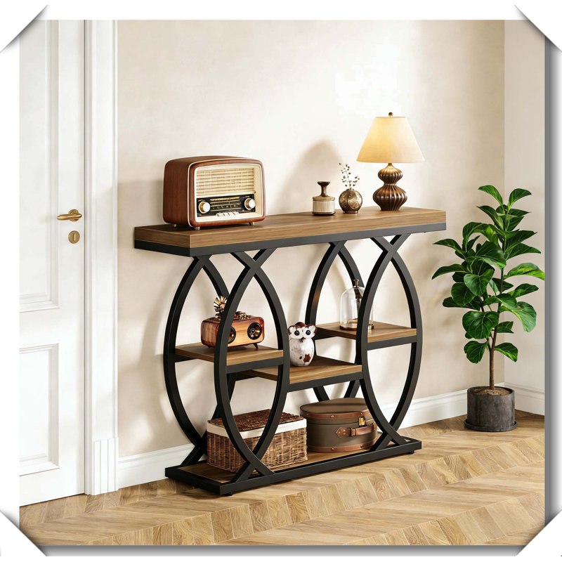 Classic Entryway Console Table Practical Steady Compact Decorative, Black/Brown