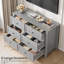 Commode 6 tiroirs gris pour chambre à coucher, grande commode en bois avec tiroirs profonds-1300123676