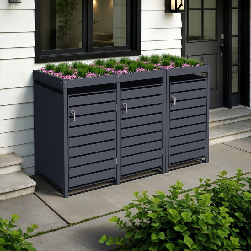 Wheelie Bin Covers Metal Triple Bin Store, Anthracite