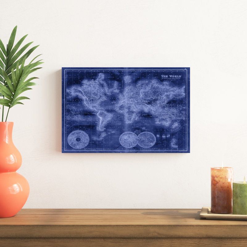 «Indigo World Map», impression sur toile, H 12 po x l 18 po