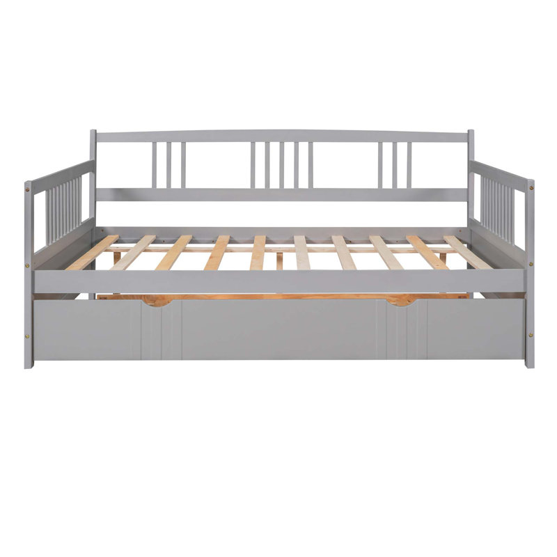 Lit de jour avec couchette en bois, Double, Gris