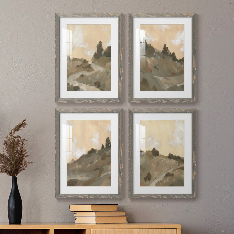 Hillside Walking Path I - ensemble de 4 peintures encadrées, Cadre gris, H 24 po x l 72 po x P 1,5 po